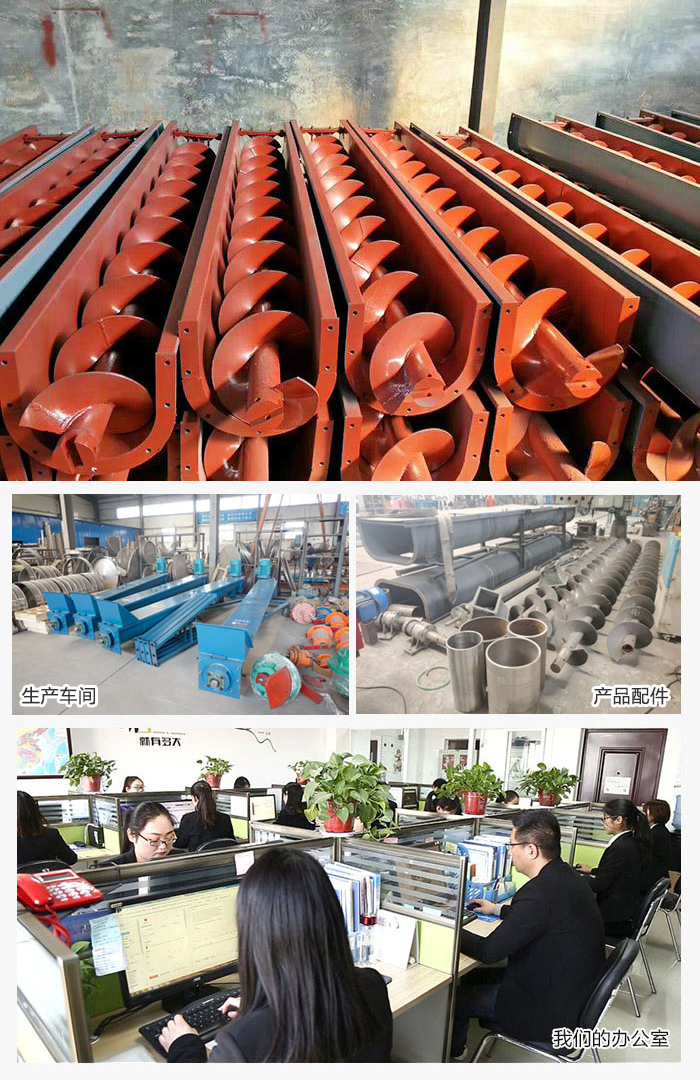 絞龍螺旋輸送機產品，廠區(qū)，以及辦公場地展示圖。