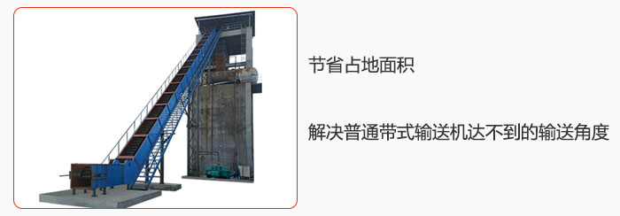 節(jié)省占地面積，解決普通帶式輸送機達(dá)不到的輸送角度。